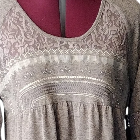 NWOT baby doll smock sheer embroidered lace round neckline Bell sleeves tunic - Picture 5 of 9